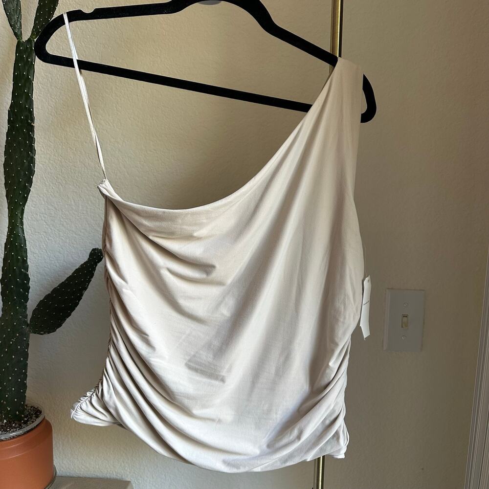 Abercrombie & Fitch Cream Seamless One Shoulder Rouched Tank Top BNWT